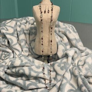 VINTAGE LIA SOPHIA SILVER,COPPER & AURORA BOREALIS BEAD NECKLACE & EARRINGS SET